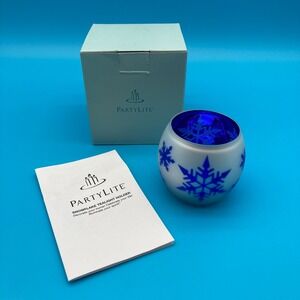 PartyLite P8676U Snowflake Tealight Holder Frosted Blue Glass Retired Christmas